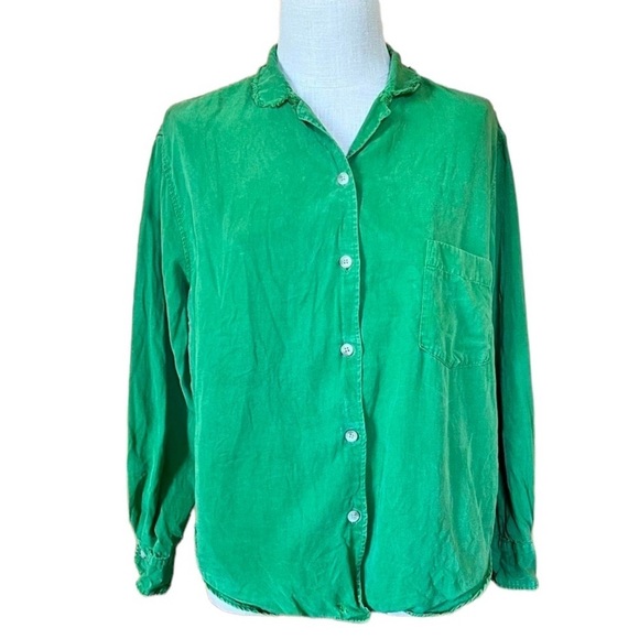 Zara Medium Green Linen Blend Button Front Shirt Distressed Frayed Casual Office - Picture 2 of 10